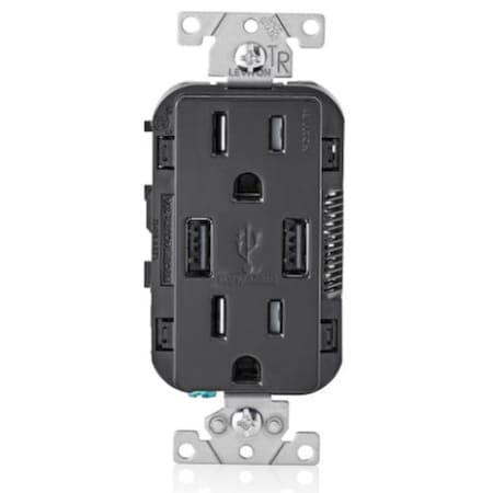 Leviton Leviton Decora 15 amps 125 V Duplex Black Outlet and USB Charger 5-15R 1 pk R05-T5632-0BE